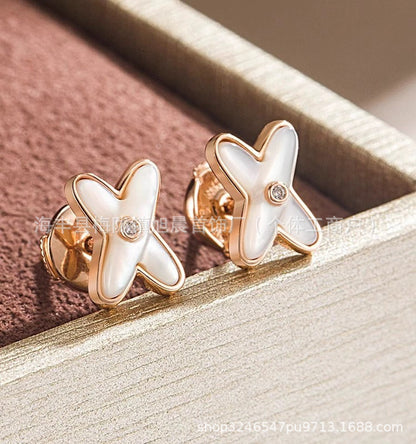 High Version Shangjia Platinum Jue Cross Necklace Female White Fritillaria 18k Gold Light Luxury High-end Bracelet for Girlfriend Gift