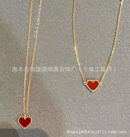 High Version V Gold Small Heart Bracelet for Women, Thick Plated 18K Rose Gold Heart-Shaped Red Agate Bracelet, Wholesale from Manufacturer