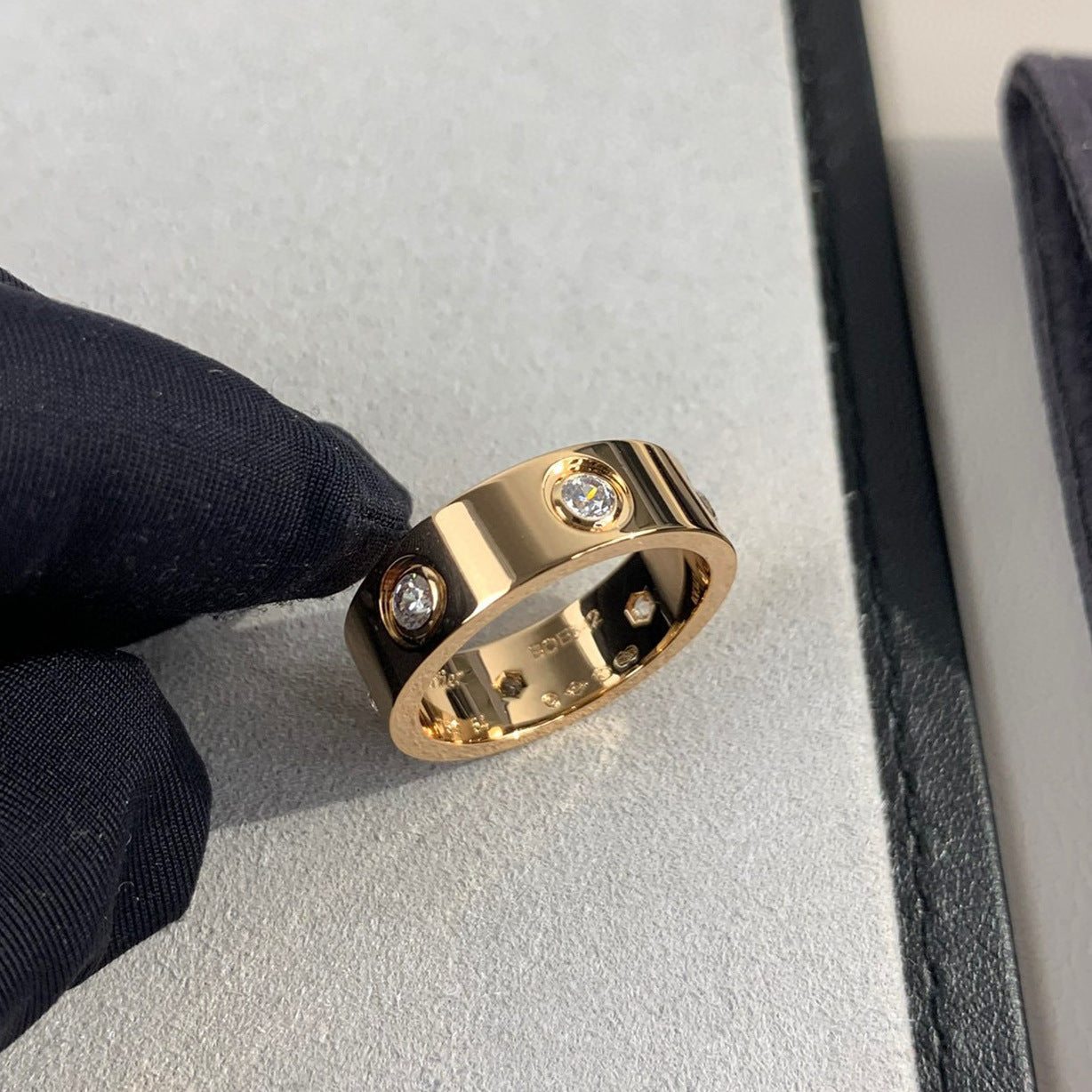 High version thick plated 18K mi gold LOVE wide version no drill three diamond ring fashion personality ring factory outlet
