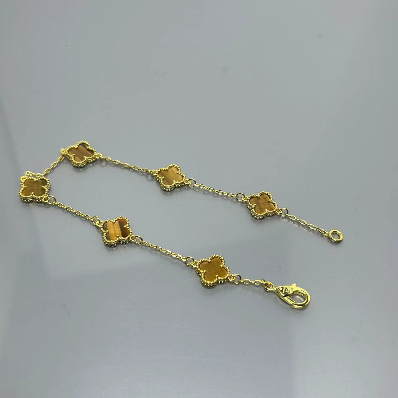 Four-leaf clover mini six-flower bracelet women's high version V gold full diamond bracelet does not fade summer silver bracelet high sense