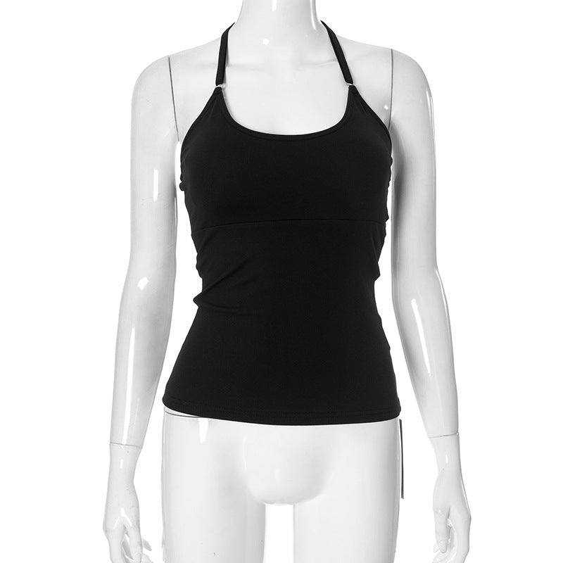 Ztp1391 European and American Women's Clothing Autumn Amazon New Solid Color Sexy Back Lace Stitching Chest Pad Vest Top