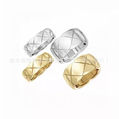 European and American Cross-Border Fashion Wavy Edge Glossy Rhombus Cross Ring Women's Personalized High-End Index Finger Titanium Steel Ring