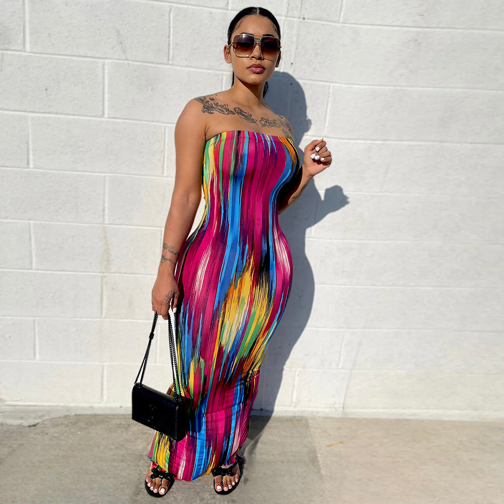 S390584 Cross-Border European and American Summer Fashion Elegant Elegant Printed Pullover Sleeveless Dress Women's Mid-Length