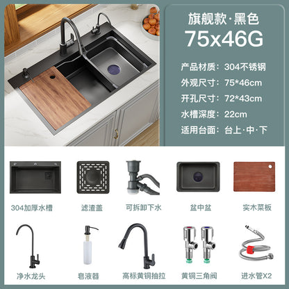 Kitchen 304 Stainless Steel Sink Black Nano Vegetable Basin Large Single Sink Vegetable Sink Sink Thickened Sink