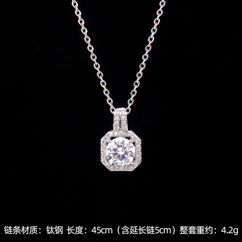 Set of Zircon Cross-Border Aliexpress Crystal Square Diamond Full Diamond Perfume Bottle Necklace Women's Jewelry Earrings Hot Selling Earrings