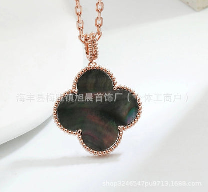 Latest Product 2025 Fanjia Four-Leaf Necklace 15mm Carnelian White Mother-Of-Pearl Pendant Clavicle Chain Couple Gift Fashion