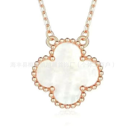 Latest Product 2025 Fanjia Four-Leaf Necklace 15mm Carnelian White Mother-Of-Pearl Pendant Clavicle Chain Couple Gift Fashion