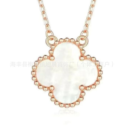 Latest Product 2025 Fanjia Four-Leaf Necklace 15mm Carnelian White Mother-Of-Pearl Pendant Clavicle Chain Couple Gift Fashion