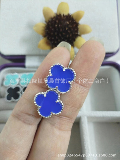 15mm New Fanjia Lucky Clover Ear Studs 18 Rose Gold Light Luxury Niche High-Grade All-Match Light Luxury Earrings