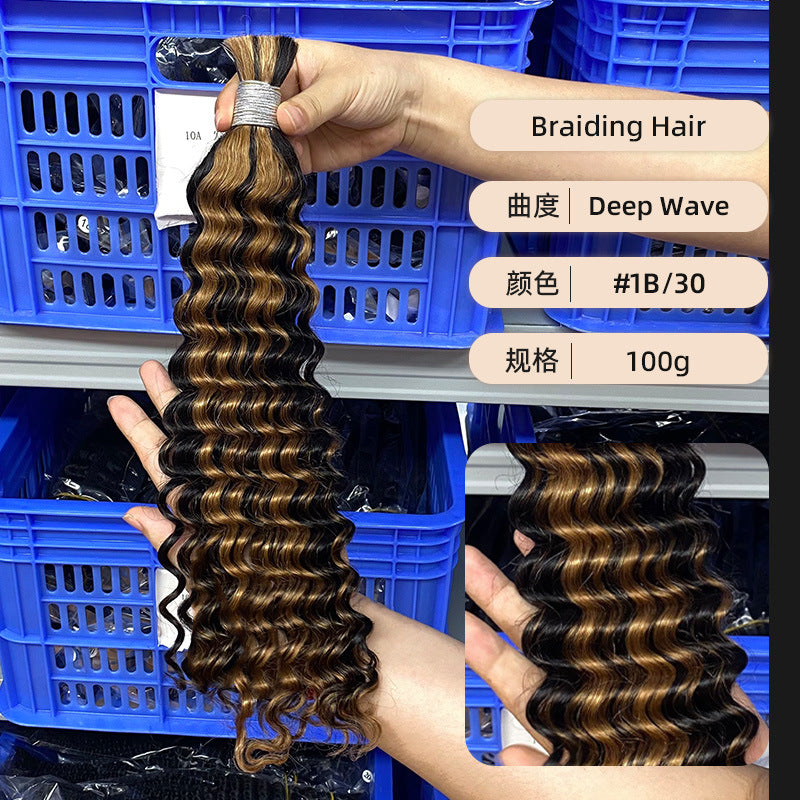 Real Hair Wig with Piano Color # 4/27 Deep Wave Human Hair Bulk Hair