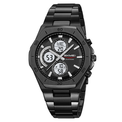 Ums Men's Steel Band Watch Dual Movement Waterproof Luminous Multi-Function Chronograph Watch Foreign Trade Cross-Border Spot Wholesale