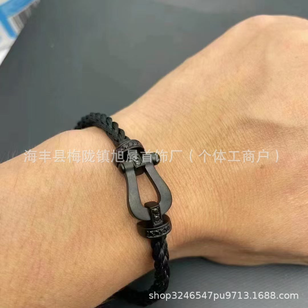 New Trendy Ins Black Samurai Black Couple's Year Horseshoe Buckle Steel Rope Bracelet Bracelet Men's Bracelet