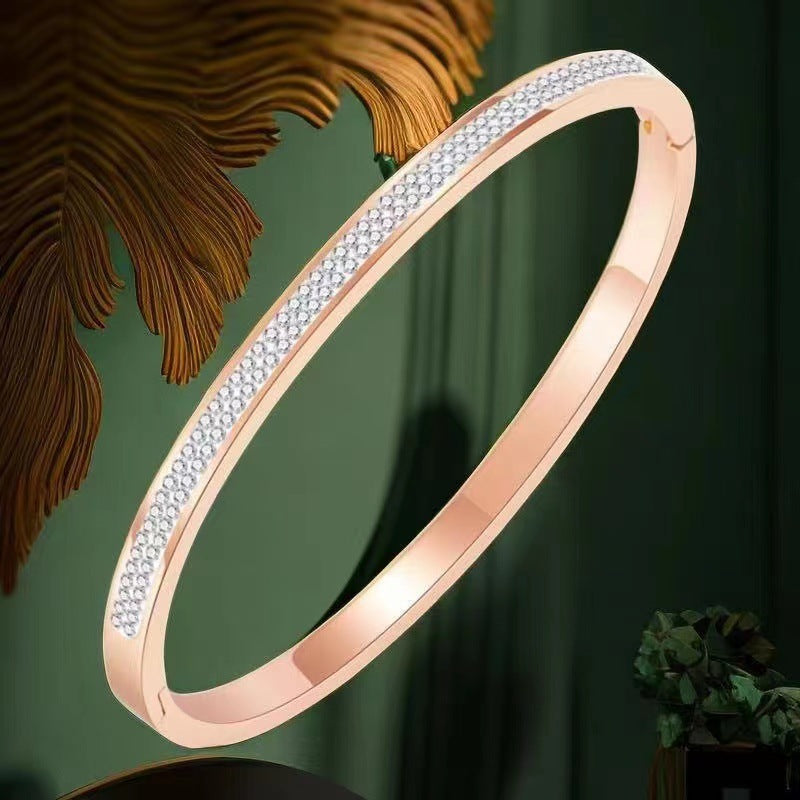 Cross-border Stainless Steel Bracelet Women's High-grade Electroplated Circle Bracelet Diamond Light Luxury Titanium Steel Fashion Jewelry
