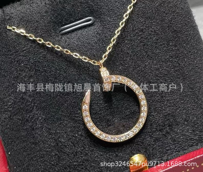 High Version V Gold Nail Series Full Diamond Necklace Thick Plated 18K Diamond-Embedded CNC Carved Pendant Clavicle Chain Does Not Fade..