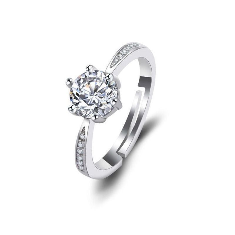 Simulated Classic Six-Claw Ring Women's Open Diamond Ring Niche Moissanite Ring European and American Luxury Foreign Trade Jewelry Manufacturer