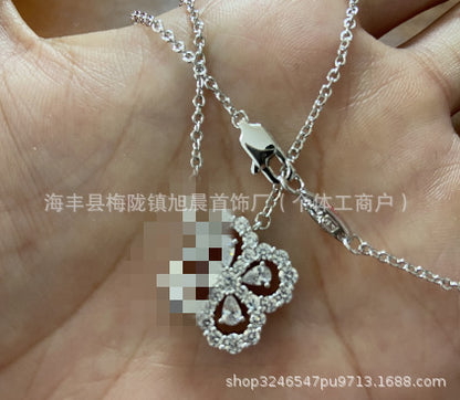 V Gold High Version Hw Harey Four-Leaf Clover Necklace Women's Accessible Luxury Silver Loop Flower Full Diamond Sapphire Clavicle Chain