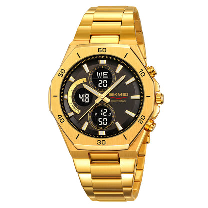 Ums Men's Steel Band Watch Dual Movement Waterproof Luminous Multi-Function Chronograph Watch Foreign Trade Cross-Border Spot Wholesale