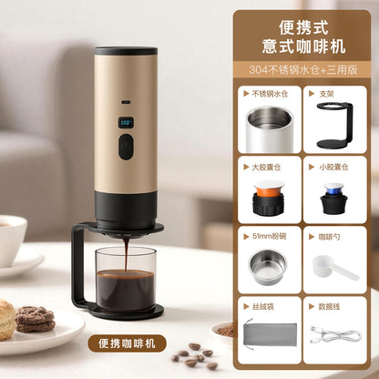 Cross-border portable capsule coffee machine automatic wireless heating small household outdoor portable coffee machine wholesale