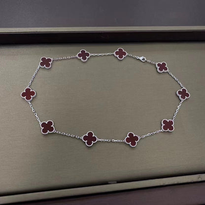 Four Seasons Ten Flower Necklace Female 9 Sterling Silver Four-Leaf Clover Necklace Light Luxury Fashion Temperament All-Match Gift for Girlfriend.