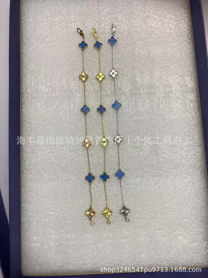 High Version V Gold Mini Small Four-Leaf Clover Six-Flower Bracelet for Women Full of Diamonds Plated with 18K Rose Gold Versatile High-End Jewelry