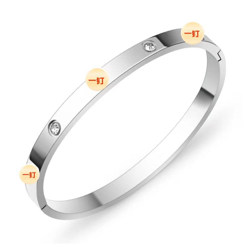 European and American Cross-Border Stainless Steel Bracelet, Titanium Steel Nail Bracelet for Women, Non-Fading, Simple, Versatile, Fashionable and Elegant Bracelet