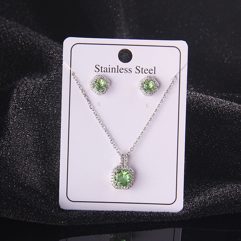 Set of Zircon Cross-Border Aliexpress Crystal Square Diamond Full Diamond Perfume Bottle Necklace Women's Jewelry Earrings Hot Selling Earrings