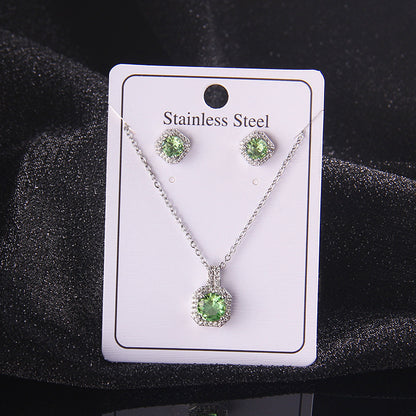 Set of Zircon Cross-Border Aliexpress Crystal Square Diamond Full Diamond Perfume Bottle Necklace Women's Jewelry Earrings Hot Selling Earrings