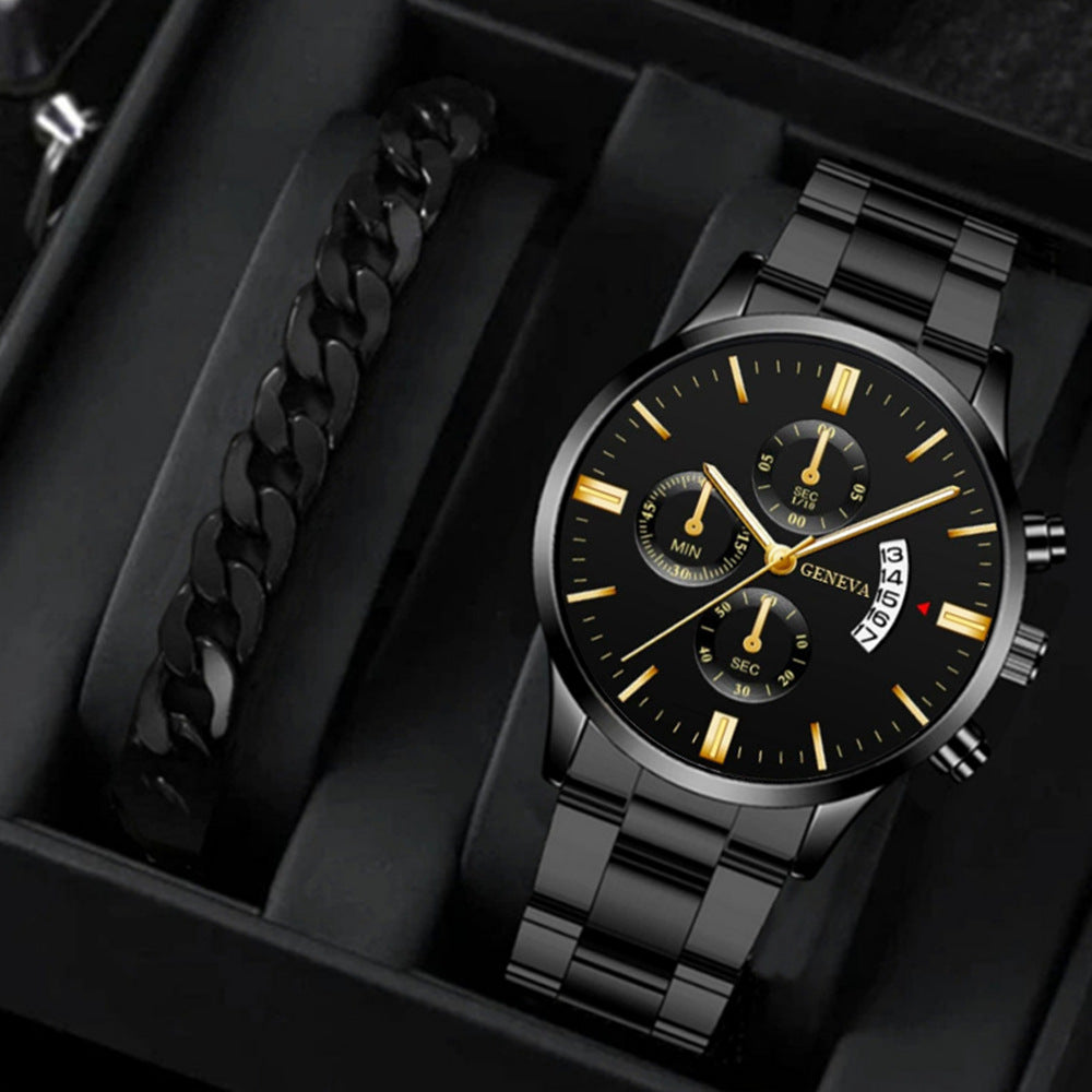 Factory direct sales calendar steel watch men's large dial quartz watch cross-border hot foreign trade men's watches wholesale