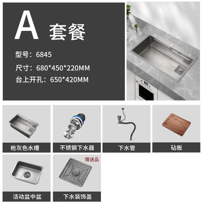 Jiumu Gun Gray Kitchen 304 Stainless Steel Sink Large Single Bowl Handmade Countertop Nano Washbasin Dishwashing Sink