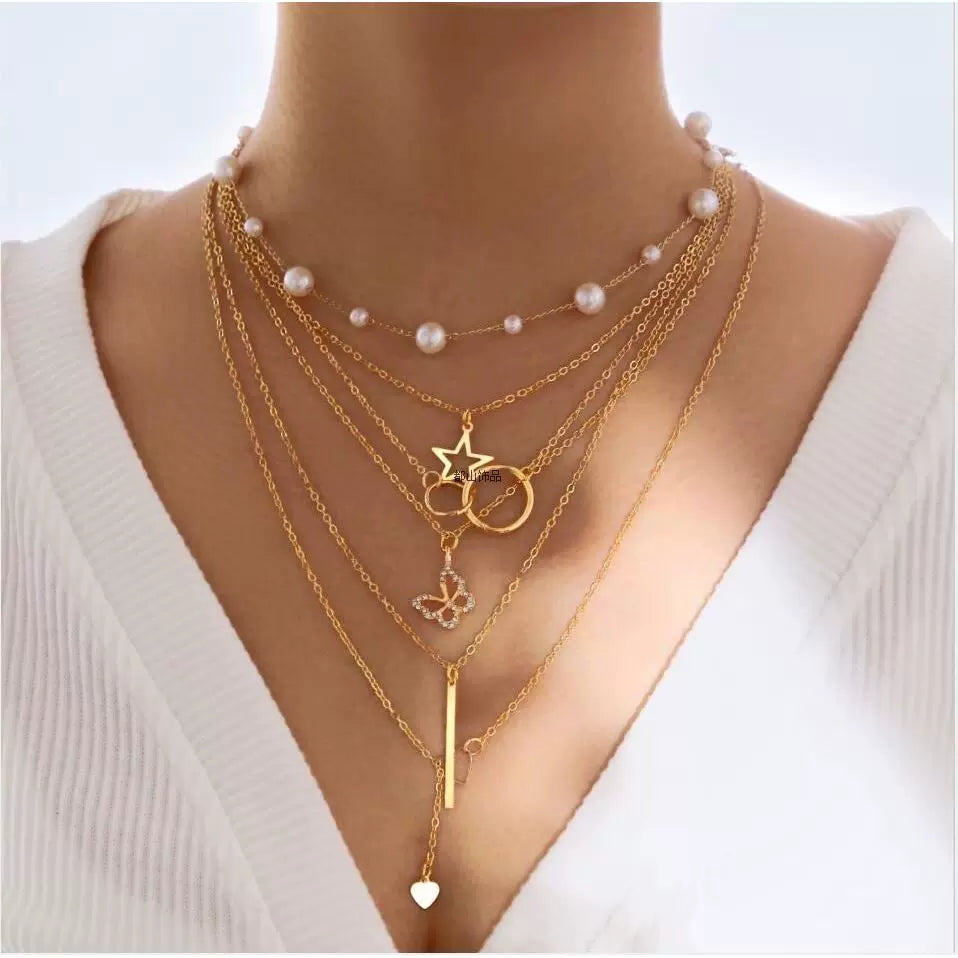 Jewelry Set New Cross-Border Hot European and American Hot Selling Imitation Pearl Alloy Jewelry Set (without Box)