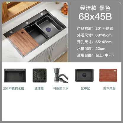 Nano Gun Grey Sink Large Single Sink Kitchen 304 Stainless Steel Handmade Vegetable Washing Sink Sink Household