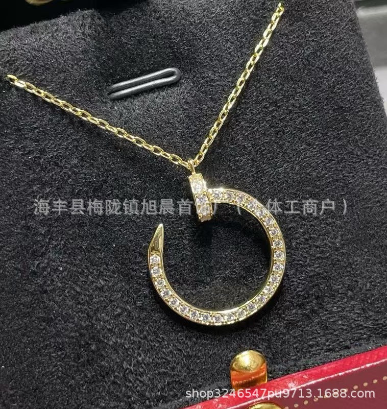 High Version V Gold Nail Series Full Diamond Necklace Thick Plated 18K Diamond-Embedded CNC Carved Pendant Clavicle Chain Does Not Fade..