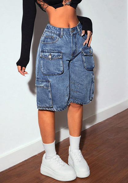 S391385 Cross-Border Women's New Casual Versatile Fashion Multi-Pocket Straight-Leg Jeans Women's New Trendy