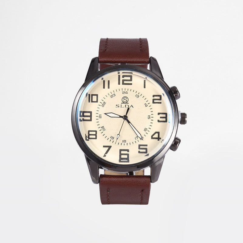Popular Fashion Business Belt Simple Men's Watch Men's Casual Retro Digital Dial Student Quartz Watch Wholesale