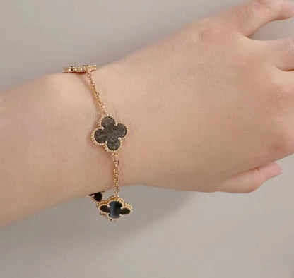 High version 925 silver 9mm small six-flower mini four-leaf clover bracelet women's full diamond natural white fritillary red chalcedony agate