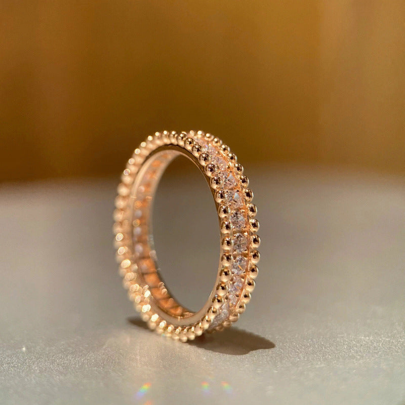 High-End Version of Diamond Ring for Women, Thick 18K Gold-Plated Bead Edge Full of Diamonds, Couple Ring Stackable Starry Sky Manufacturer Wholesale