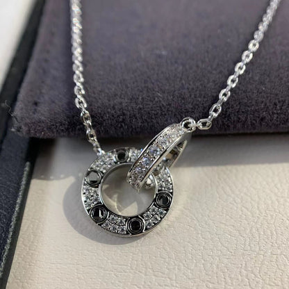 High Version insLOVE Classic Small Cake Gimmel Double Ring Necklace Women's Thick 18K Rose Gold Plating Fashion Light Luxury