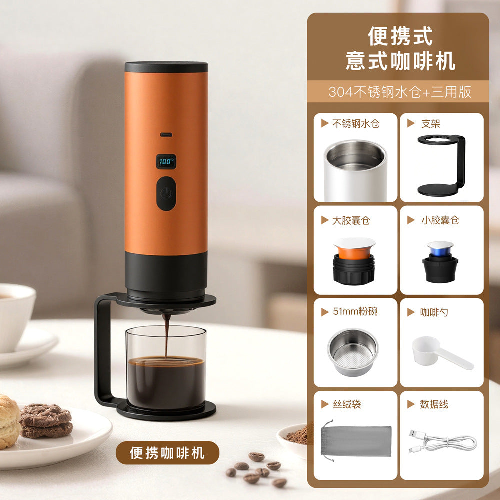 Cross-border portable capsule coffee machine automatic wireless heating small household outdoor portable coffee machine wholesale