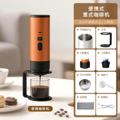 Cross-border portable capsule coffee machine automatic wireless heating small household outdoor portable coffee machine wholesale