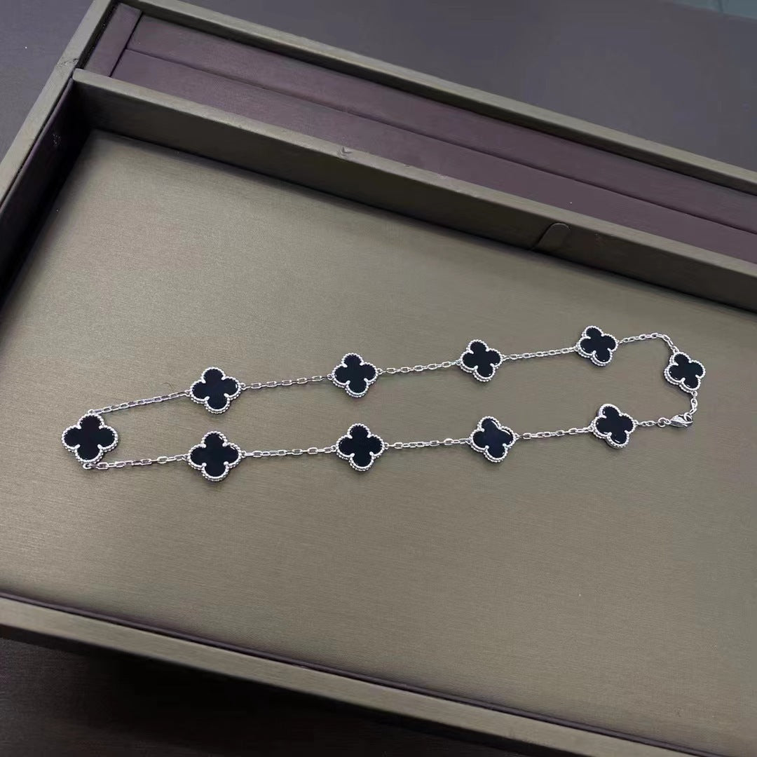 Four Seasons Ten Flower Necklace Female 9 Sterling Silver Four-Leaf Clover Necklace Light Luxury Fashion Temperament All-Match Gift for Girlfriend.