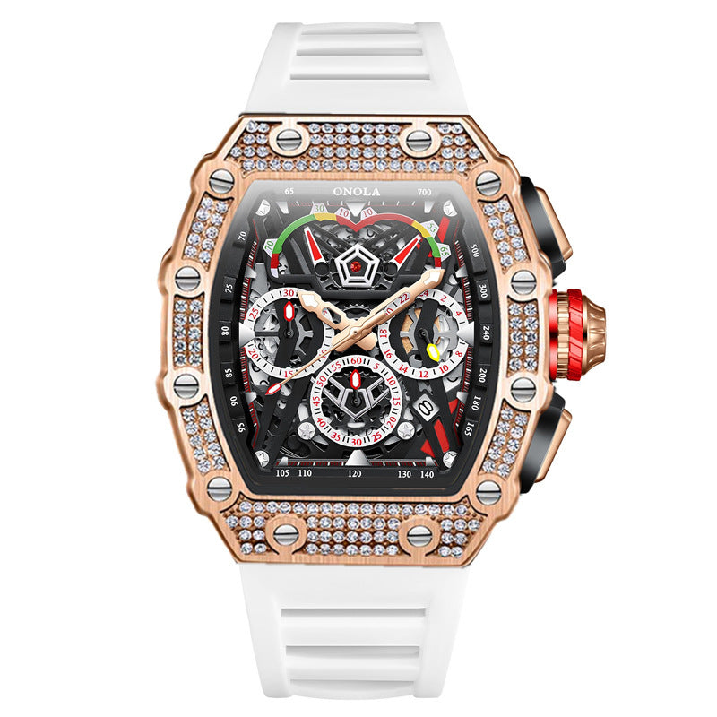 Cross-border new style ONOLA diamond multi-functional fashion waterproof quartz men's watch silicone with watch