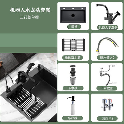 [Cross-border Direct Supply] Nano Black Stainless Steel Sink Large Single Sink Household Kitchen Sink Vegetable Sink suit