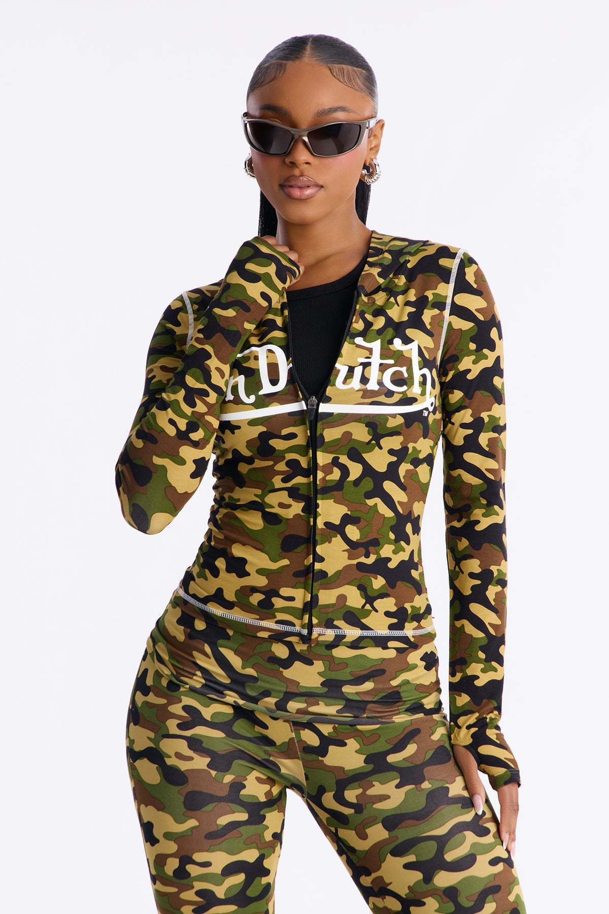 European and American New Ins Foreign Trade Solid Color Letter Printing Stretch Sports Style Zipper Hooded Jacket Trousers Suit for Women