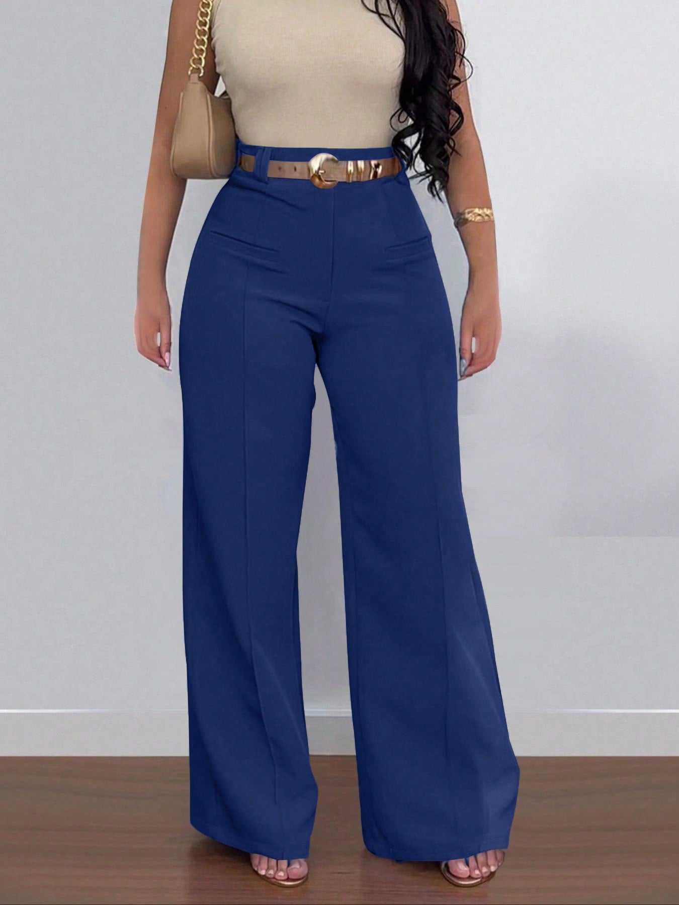 S391258 Cross-Border Export Wholesale Women's Casual Fashion High-Waisted Wide-Leg Pants Slim and Versatile Loose Pants