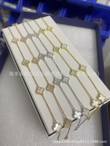 Vanjia Ten Flowers Four-Leaf Clover Necklace for Women, Twenty Flowers Plated with 18K Gold, Black Onyx, Purple Chalcedony, Laser Light Luxury High-End