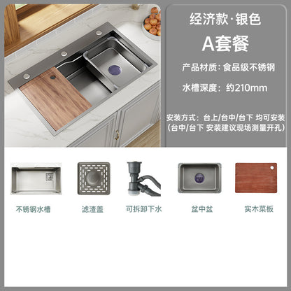 Kitchen Sink Large Single-Slot Thickened Stainless Steel Sink Nano Gun Gray Handmade Household Sink Sink