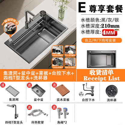 Kitchen Sink with 4mm Thickened Residue Collection Basin, Large Single Sink, Household Stainless Steel Under-Counter Basin, Dishwashing Sink, Vegetable Washing Pool