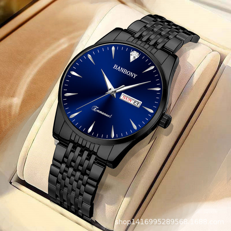 Watch Men's Double Calendar Diamond Luminous Waterproof Simple Thin in stock Daifa Spelling Duoduo Shake Voice Live Video