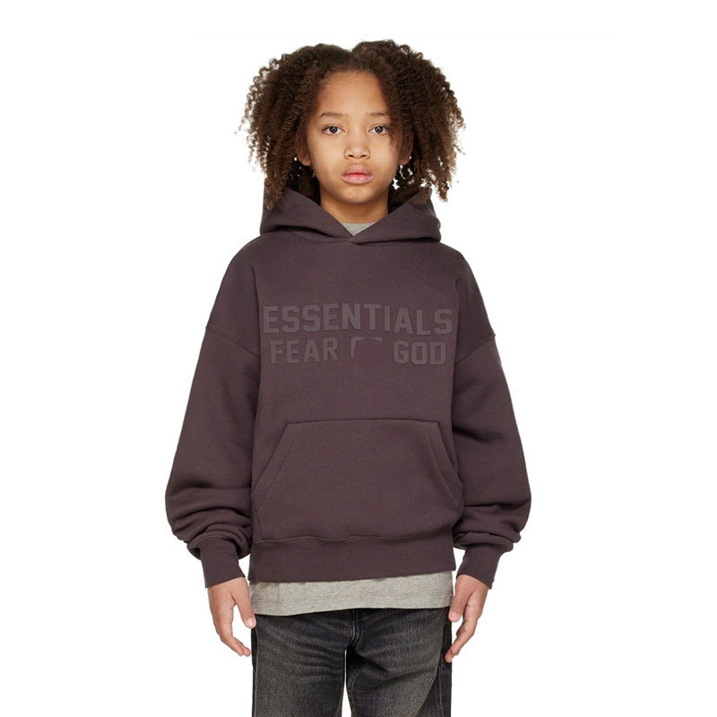 Fashionable Brand Kidsren's Clothing Essentials Autumn and Winter Clothing Fog Boys and Girls High Street Fashion Loose Hooded Velvet Sweatshirt