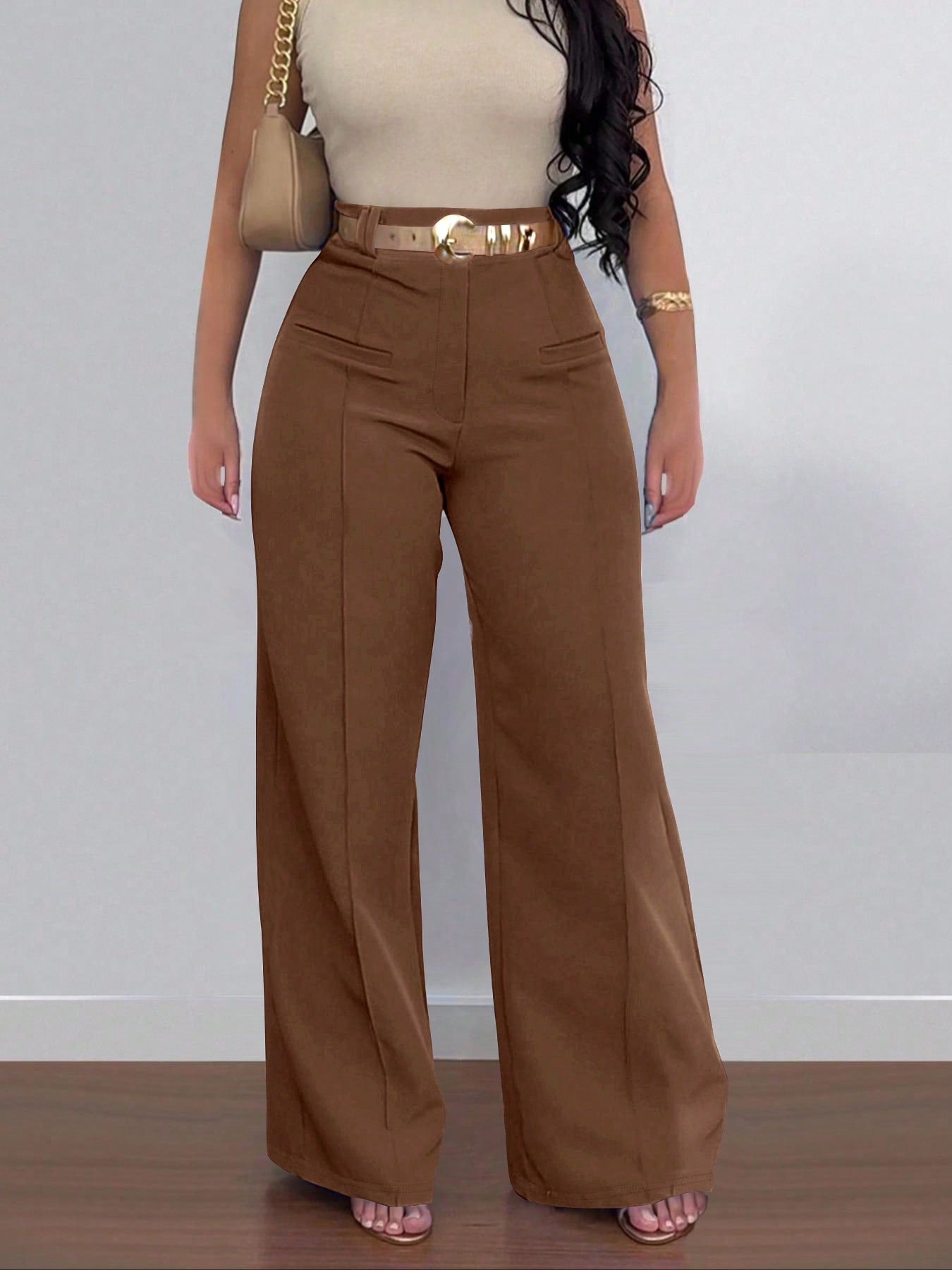 S391258 Cross-Border Export Wholesale Women's Casual Fashion High-Waisted Wide-Leg Pants Slim and Versatile Loose Pants